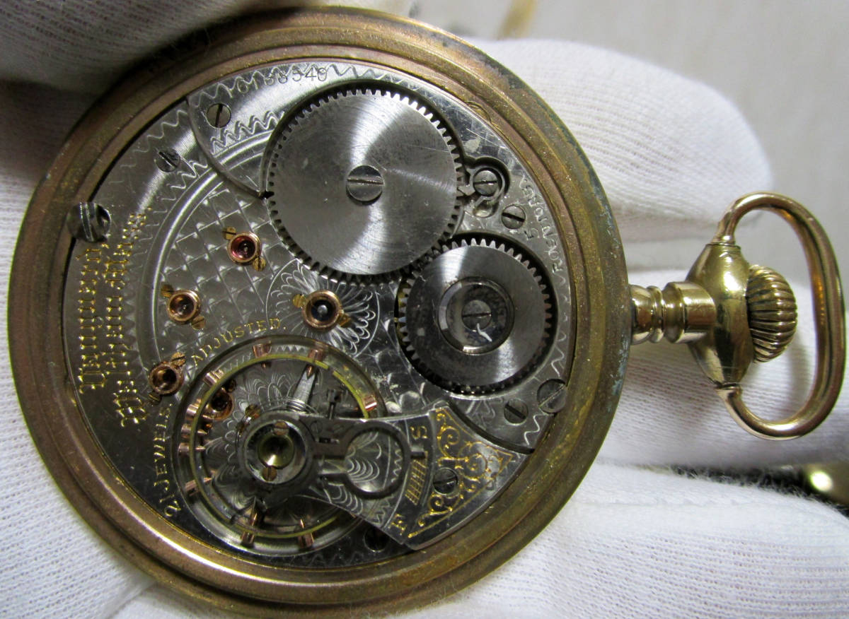 【ｋ１６６】 懐中時計 稼働品 ウォルサム ヴァンガード １８サイズ 金張ケース/オープンフェイス ☆１９０７年/５４mm/１２５g/２１jewels