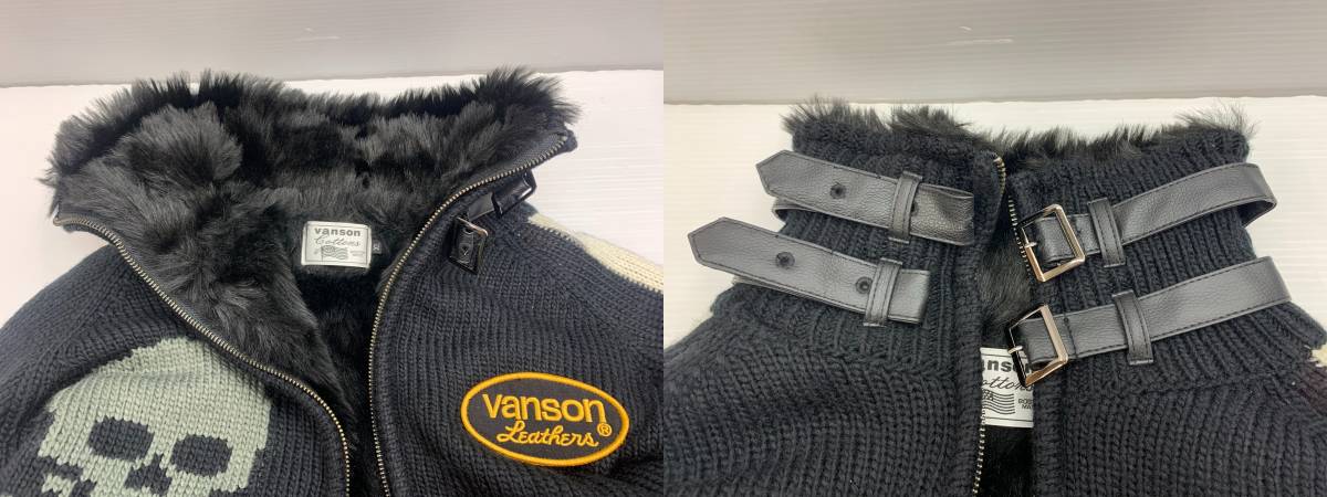 132-KM2300-120s Vanson バンソン ニット ジャケット スカル ファー XL 