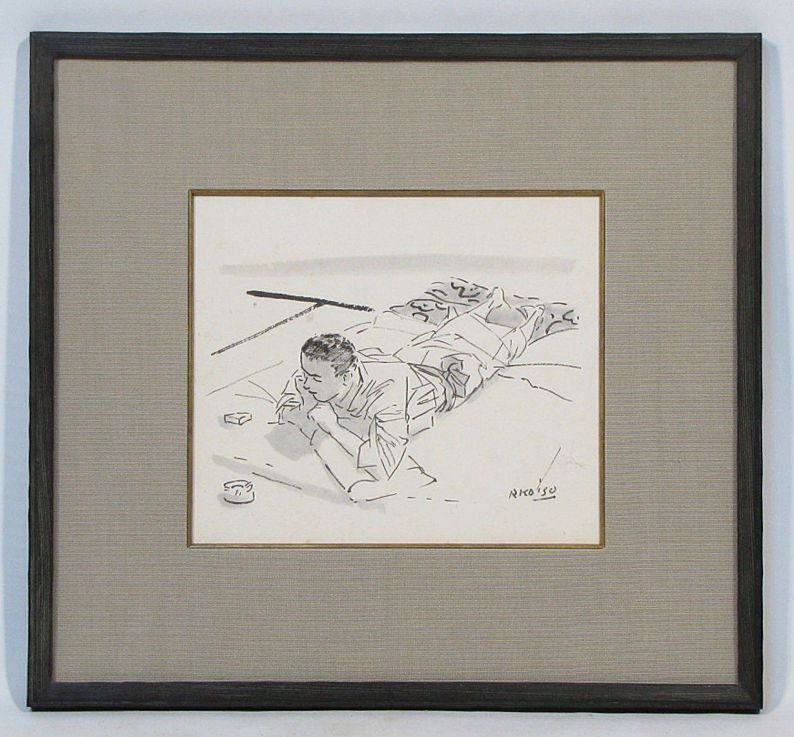 小磯良平 「挿絵③（織田作之助著・土曜夫人）」 額装 洋画の巨匠の
