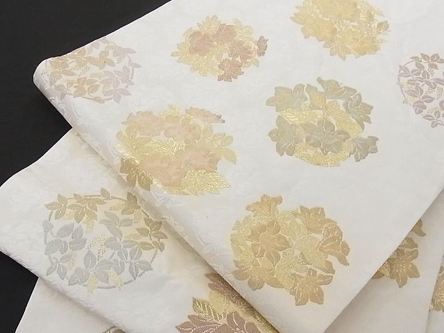着物屋こころ■六通柄袋帯 慶祝 草花丸文 金糸 正絹 逸品 B-cy4039