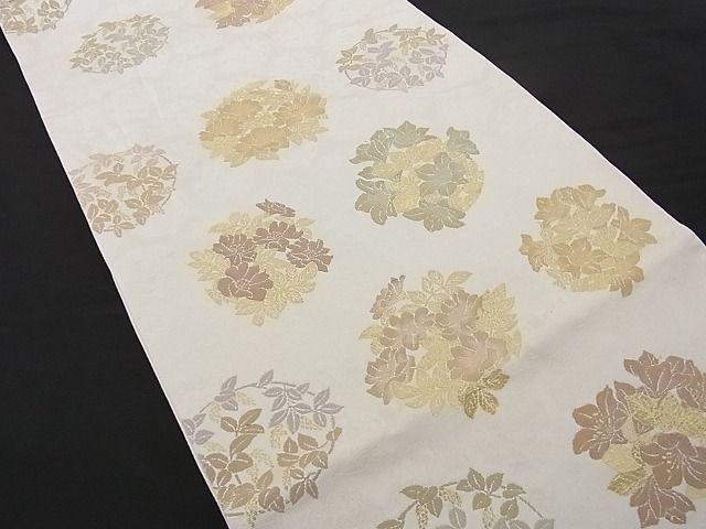着物屋こころ■六通柄袋帯 慶祝 草花丸文 金糸 正絹 逸品 B-cy4039