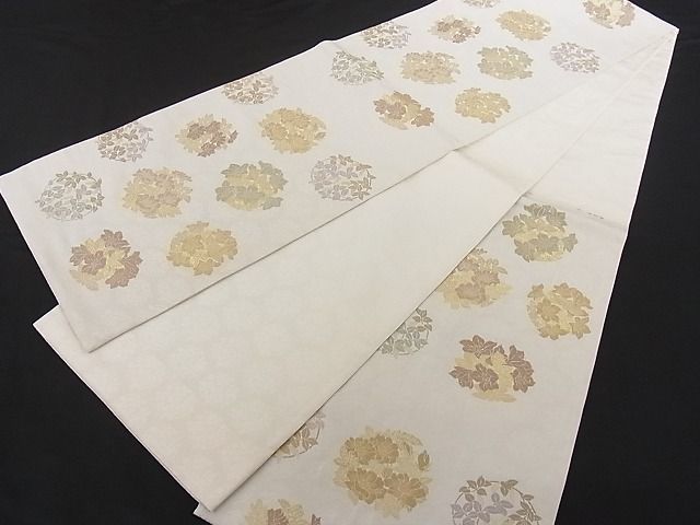 着物屋こころ■六通柄袋帯 慶祝 草花丸文 金糸 正絹 逸品 B-cy4039