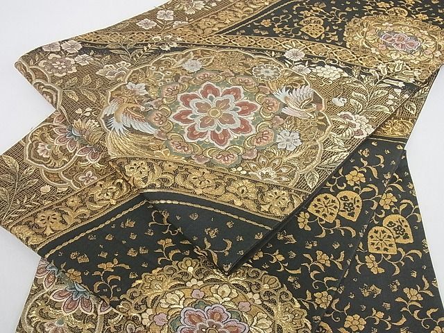 花美人□六通柄袋帯 正倉院鳳凰花文 金銀糸 逸品 ps7949 佐賀錦 藤 菊