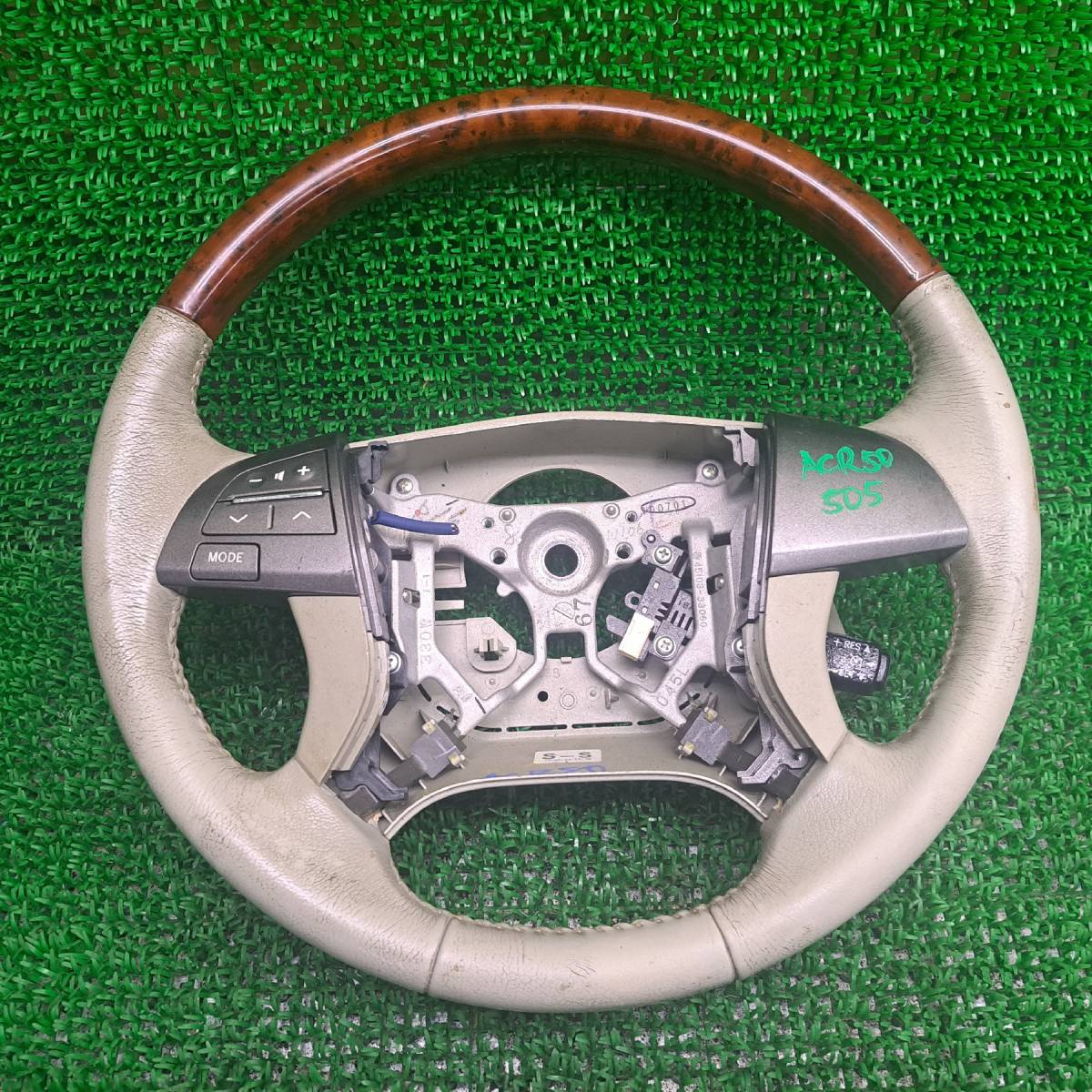 505　エスティマ ACR50W ACR55W GSR50W ウッドコンビ ステアリング ハンドル 木目 レザー ステアリング ホイール 革巻き スイッチ付き