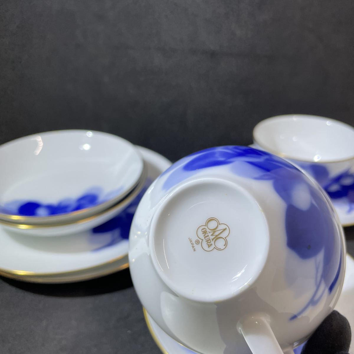 ②OKURA 大倉陶園 カップカップ&ソーサー2客セット 小皿中皿2 大倉陶園
