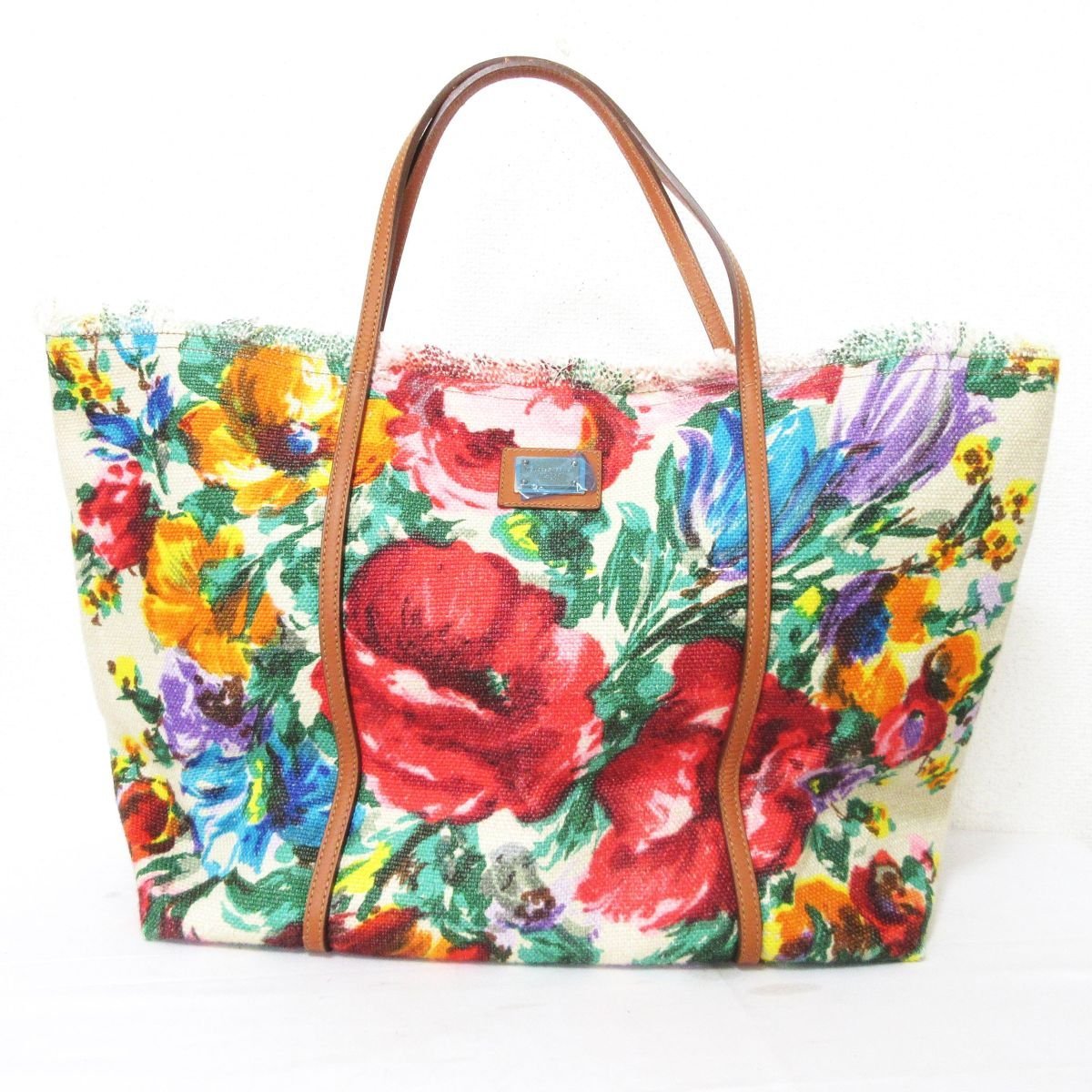 未使用訳あり DOLCE&GABBANA ドルチェ＆ガッバーナ 花柄 フラワープリント キャンバス トートバッグ ワンショルダー 肩掛け マルチカラー