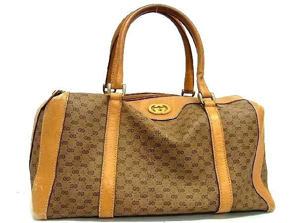 1円 GUCCI グッチ マイクロGG PVC×レザー ハンドバッグ ミニボストン 