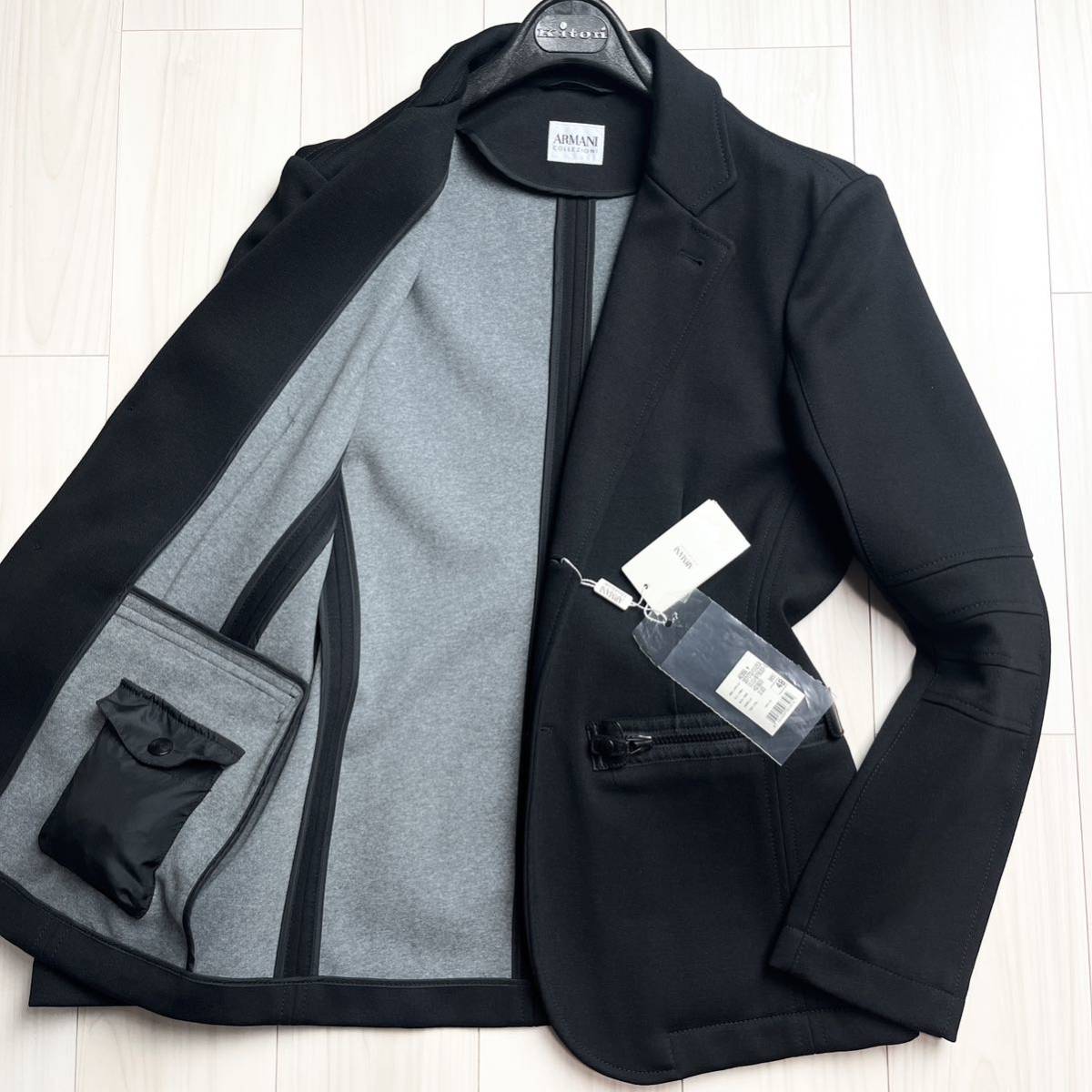 ●未使用タグ付 アルマーニコレツィオーニ ARMANI COLLEZIONI テーラードジャケット カジュアル ビジネス スーツ シングル 48 L位 ブラック