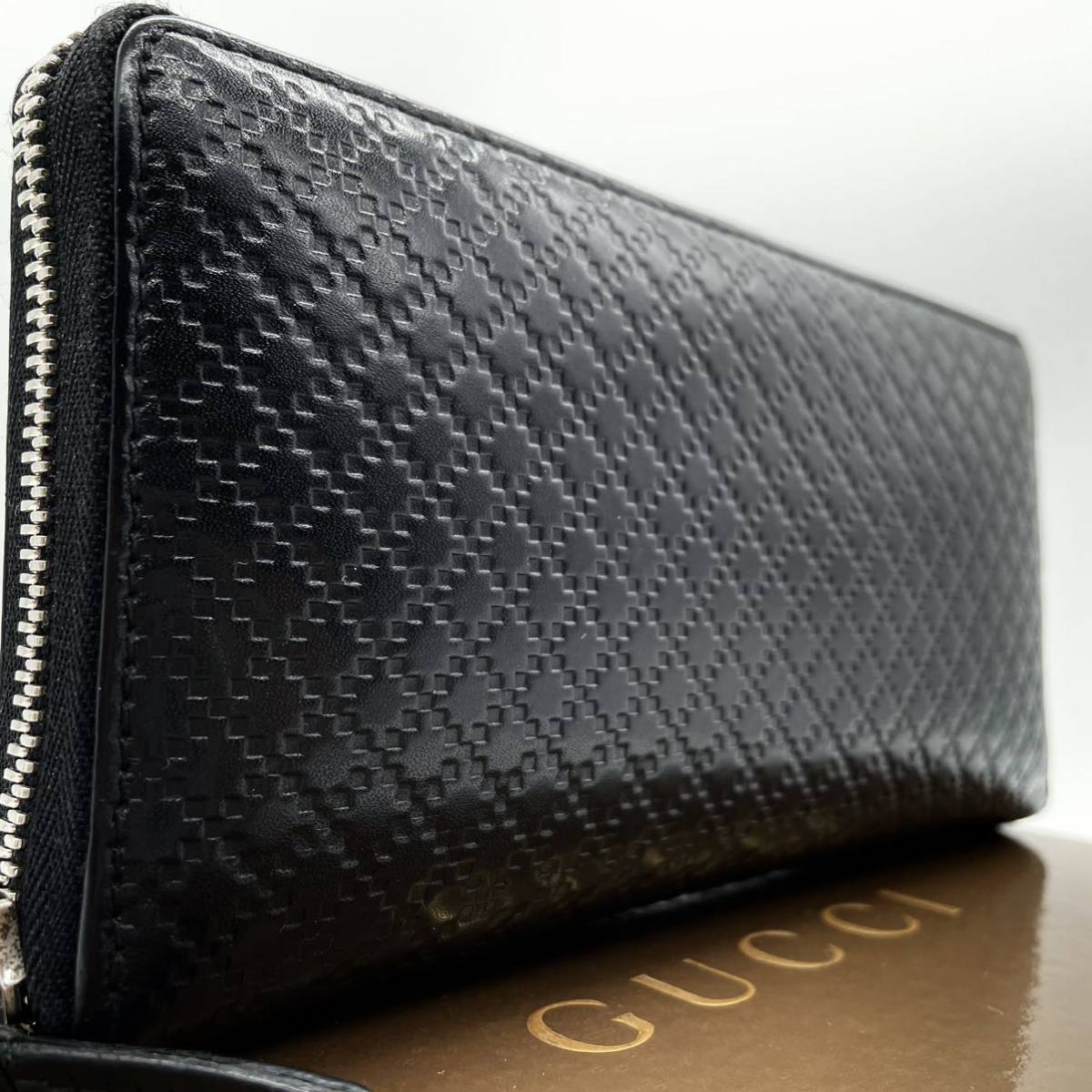 1円〜 GUCCI ディアマンテ ラウンドジップ 長財布 黒 シルバー 