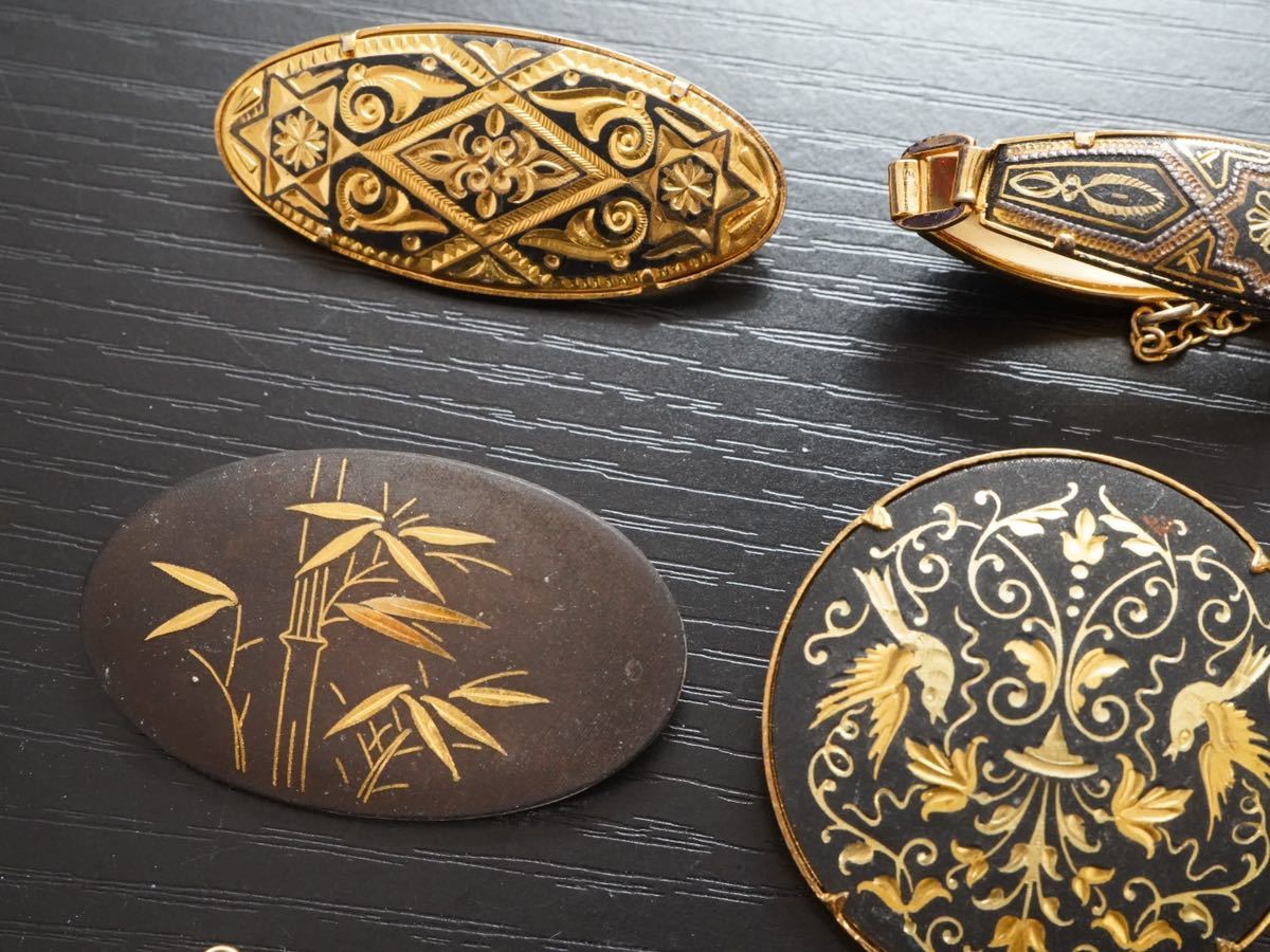 y7 ヴィンテージ アクセサリー 象嵌 ダマスキナード 金細工 ブローチ 