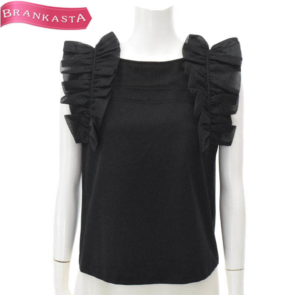 【美品】LANVIN en Bleu/ランバンオンブルー レディース ノースリーブカットソー トップス チュール使い 38 黒 [NEW]★51EM06