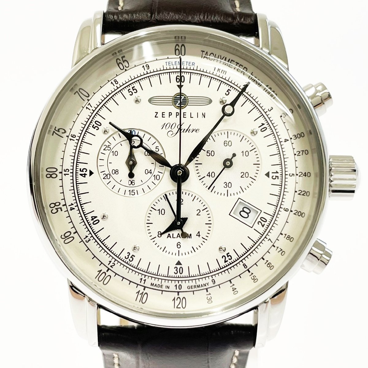 【1円スタート】【箱付き】ZEPPELIN ツェッペリン 7680-1 100周年記念モデル クロノグラフ SS クオーツ メンズ腕時計 ジャンク 182159