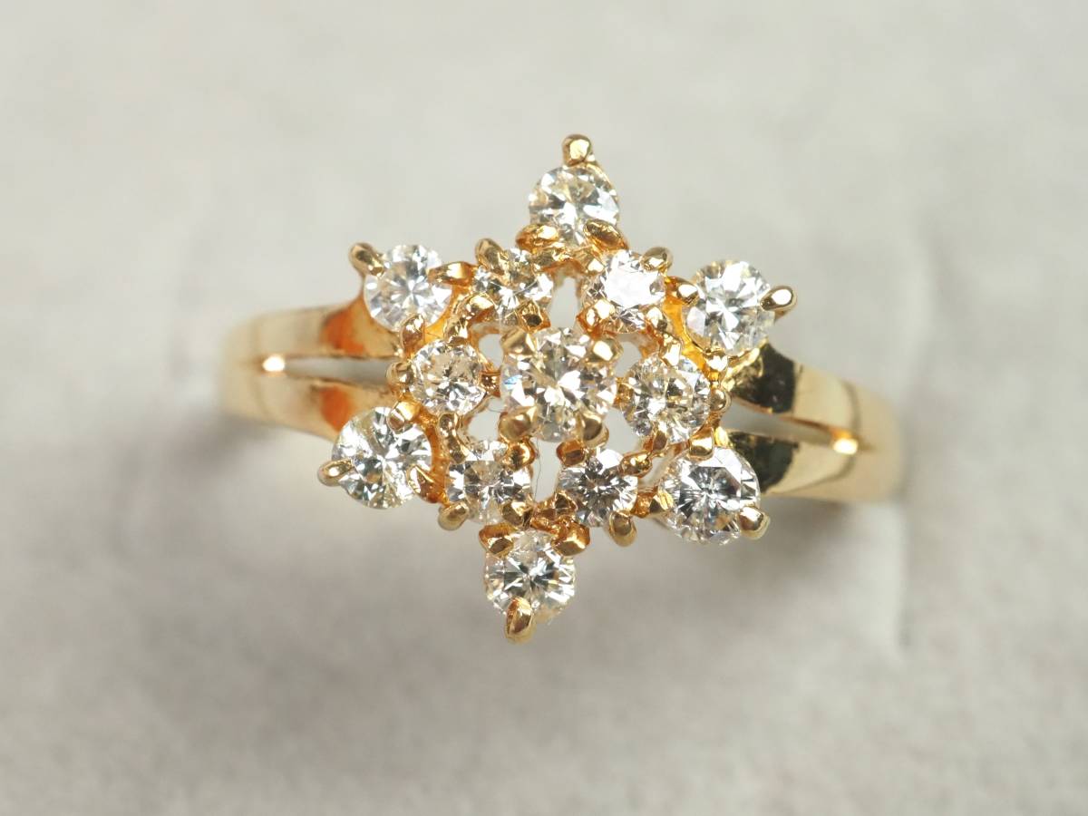 リング 指輪 K18 ～ 0.59ct）（ジュエリー K18イエローゴールドダイヤモンドリング K18 750 ダイヤ0.50ct リング 指輪 2.5g #11.5
