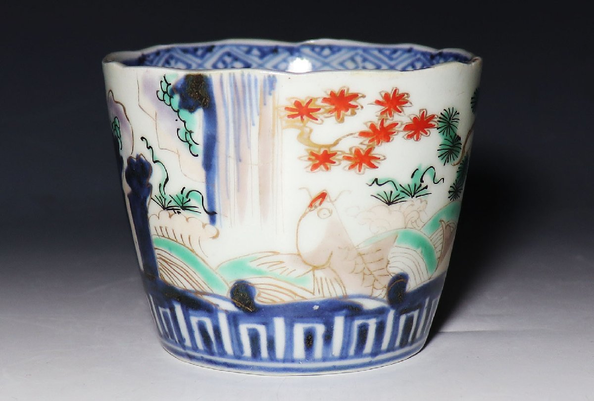 古伊万里色絵金彩羽子板覗き猪口蕎麦猪口江戸時代 伊万里 のぞき猪口