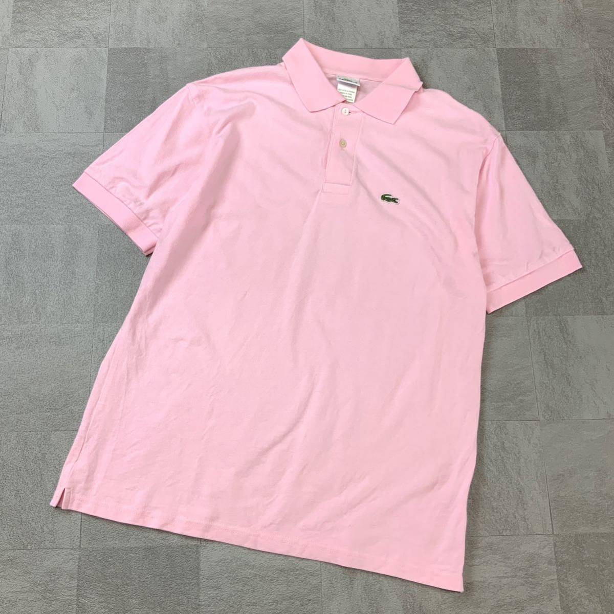 極美品 LACOSTE ラコステ 鹿子 半袖 ポロシャツ メンズ サイズ5 L ピンク ゴルフ golf