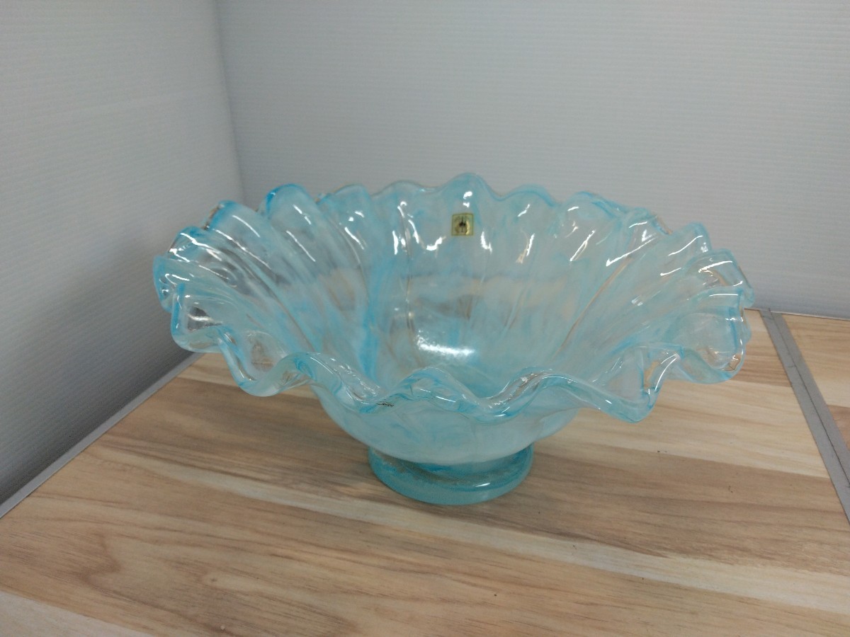 当時物 IWATA GLASS イワタグラス 岩田硝子 マーブルガラス 菓子器 