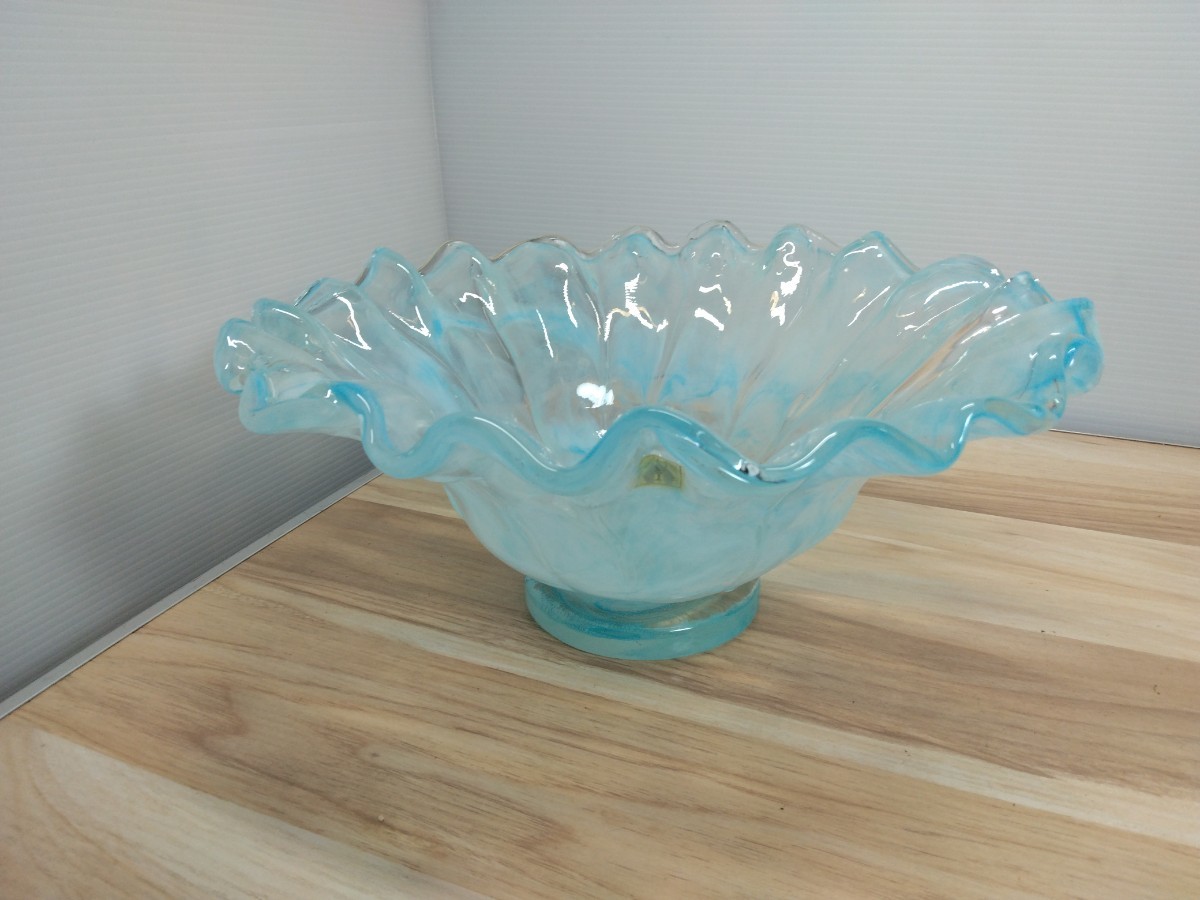 当時物 IWATA GLASS イワタグラス 岩田硝子 マーブルガラス 菓子器 