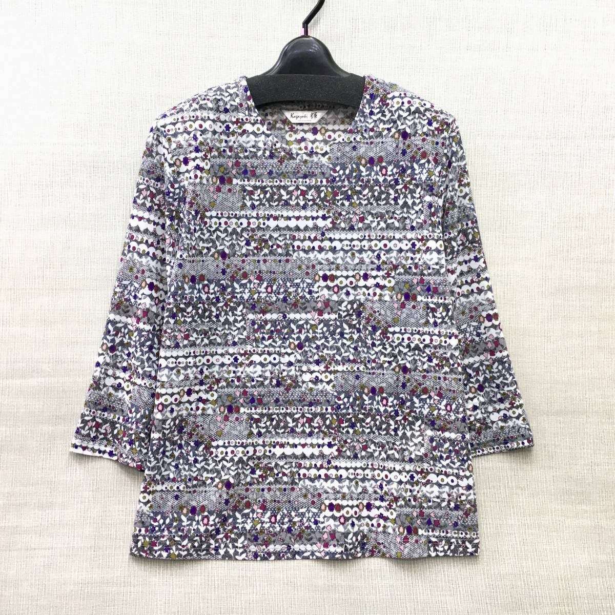 【新品】 日本製 婦人 薄手 7分袖 カットソー Ｍ-Ｌサイズ 送料無料 ストレッチ シニア エリ開き小さめ 手洗いOK シワになりにくい 春夏 