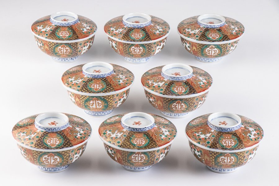 古伊万里 金蘭 模様 三重 鉢 碗 三件(K-XA727) 古伊万里】『 金襴手草花文蓋茶碗 8客セット 明治時代 16625 』 蒸茶碗