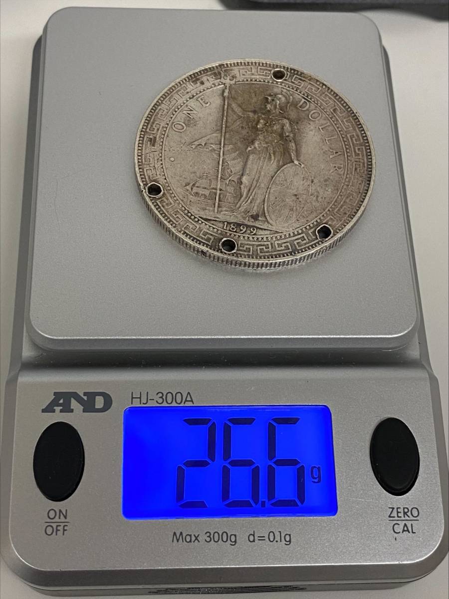 2496-A イギリス領香港 1899年 壹圓銀貨 貿易銀 古錢重量26.6比重10.27