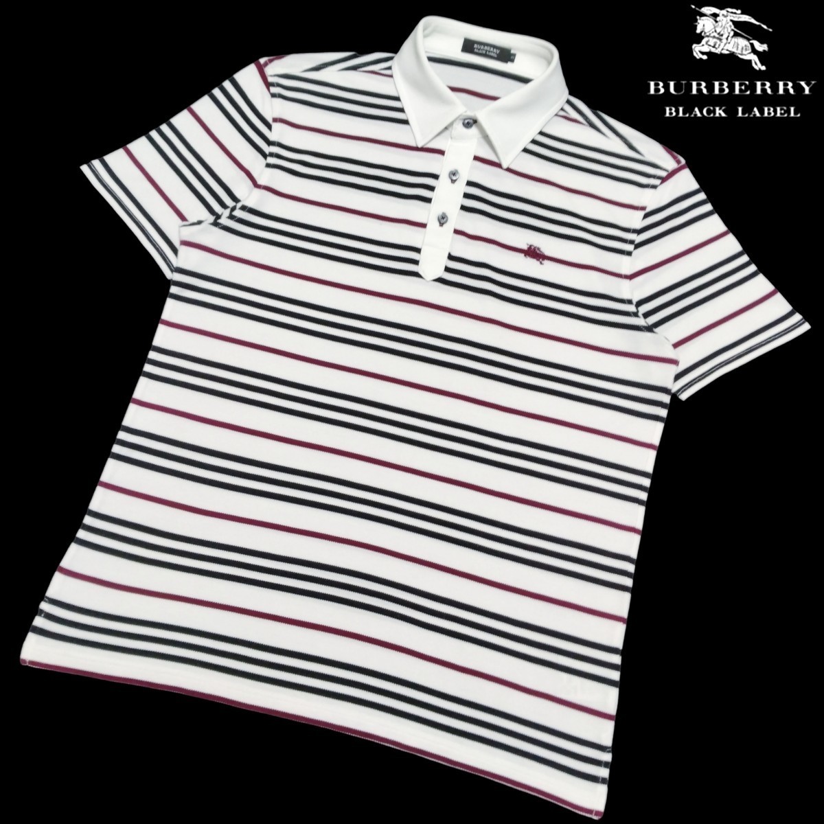 バーバリーブラックレーベル■ノバボーダー総柄 ホース刺繍 鹿の子 半袖ポロシャツ サイズ3(L) BURBERRY BLACK LABEL