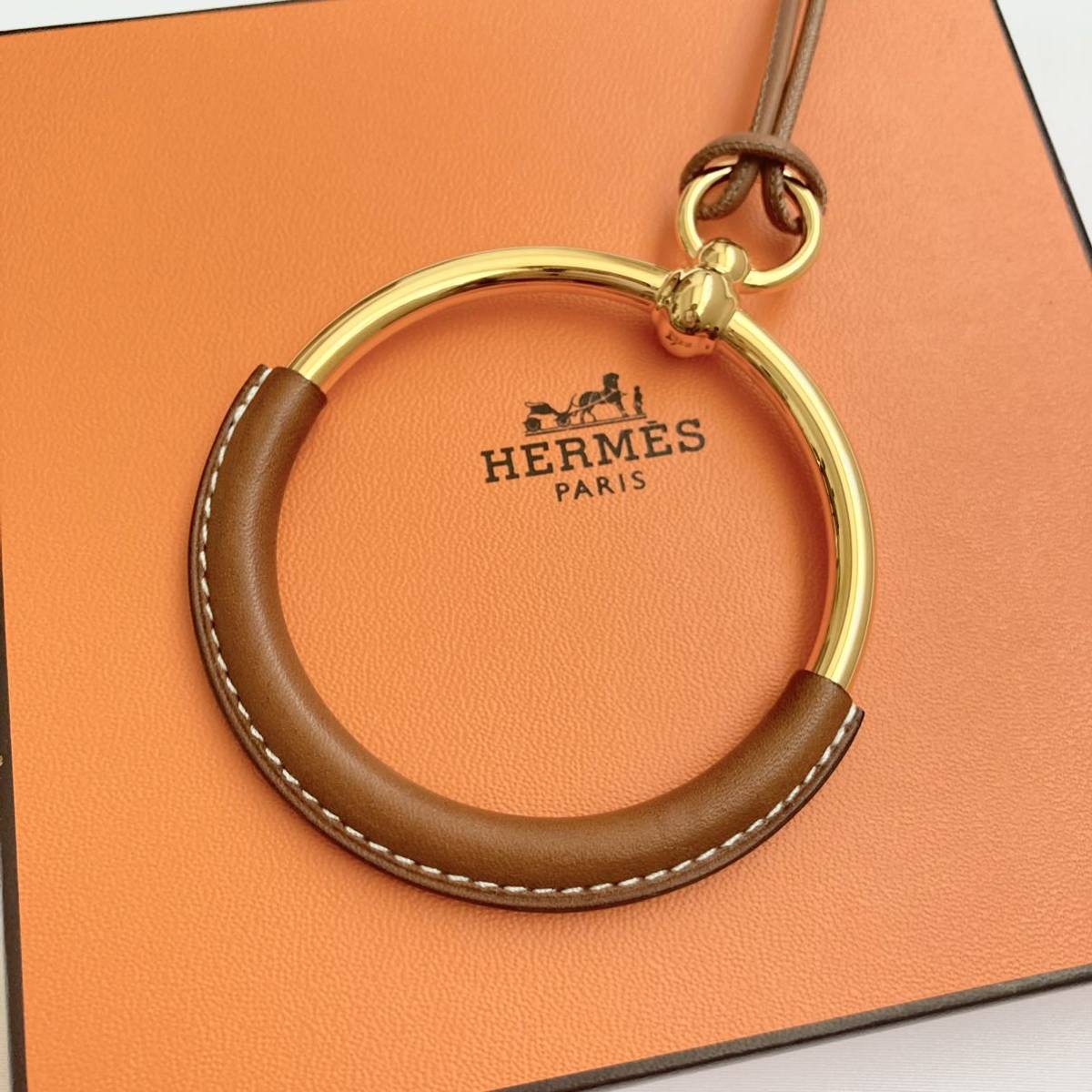 超美品】HERMES エルメス ネックレス ループグラン ブラウン ゴールド 