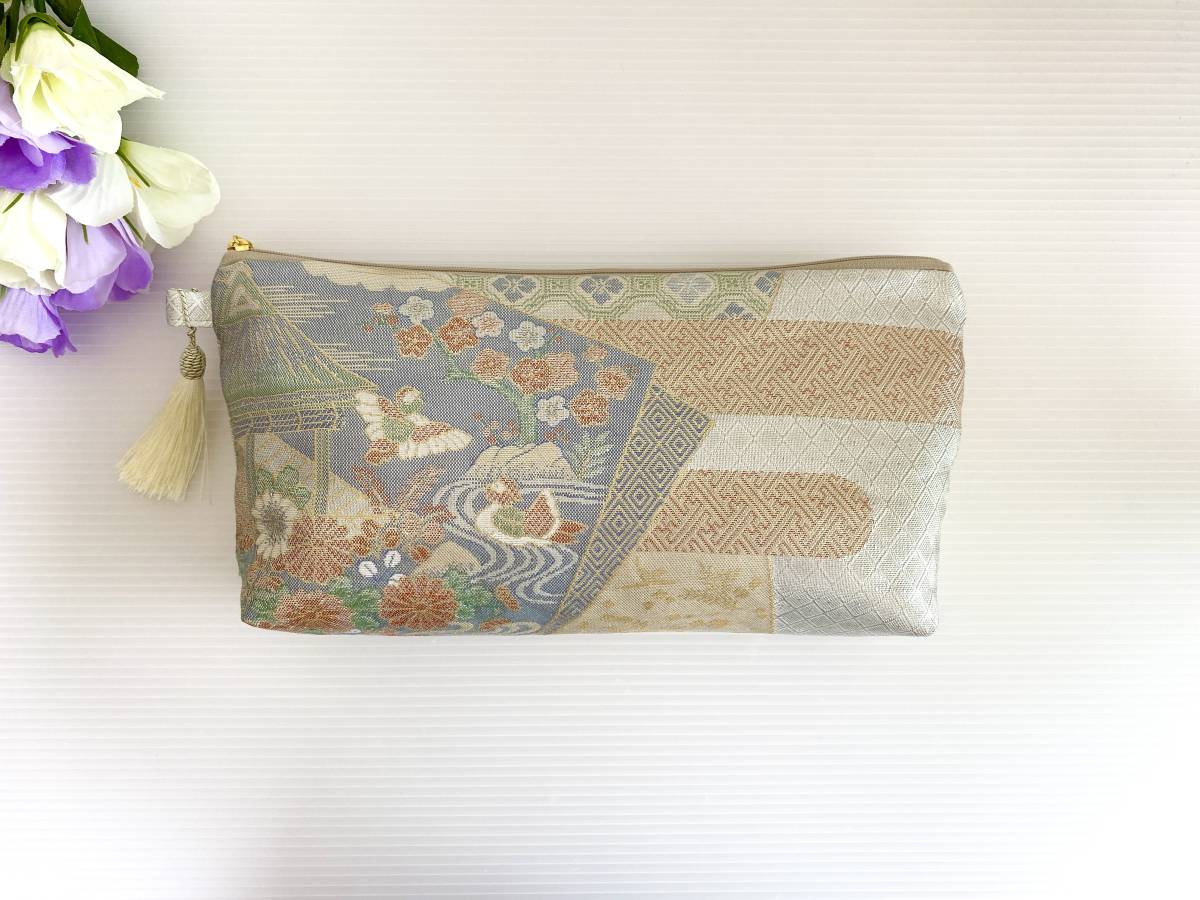 大人可愛いポーチ正絹帯リメイクポーチ化粧ポーチ【大きめ】ハンドメイド送料無料パスポート入れ通帳入れマルチポーチコスメポーチNO.1451_1
