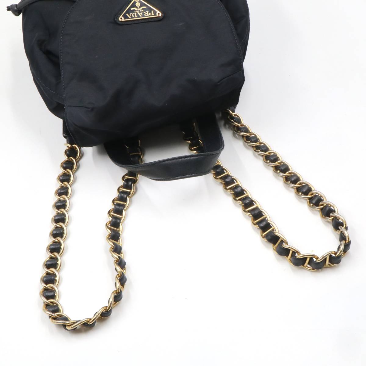 ☆PRADA プラダ テスートナイロン×レザー チェーン 巾着型 リュック 