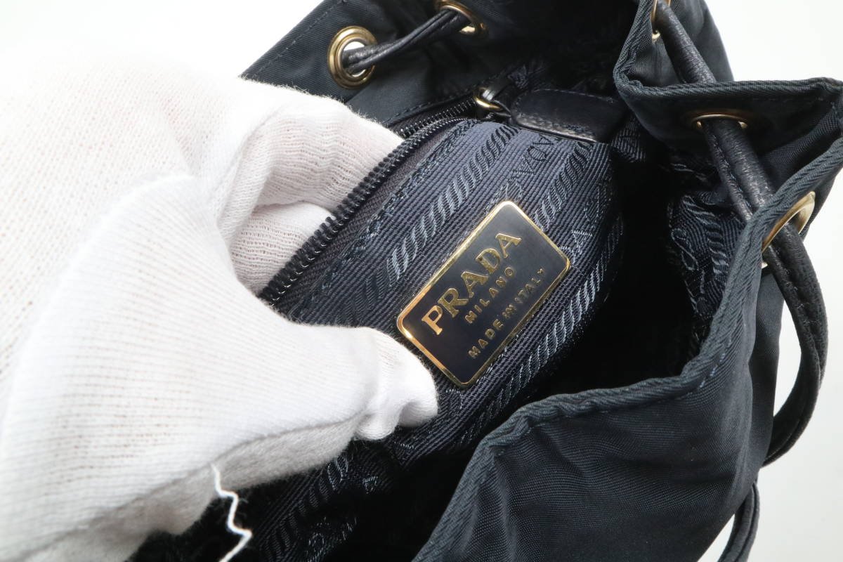 ☆PRADA プラダ テスートナイロン×レザー チェーン 巾着型 リュック 