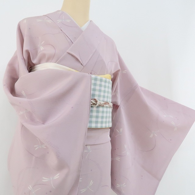 ゆめsaku2 専用出品 絽 蜻蛉 夏着物 仕付け糸付“頬染める水面から