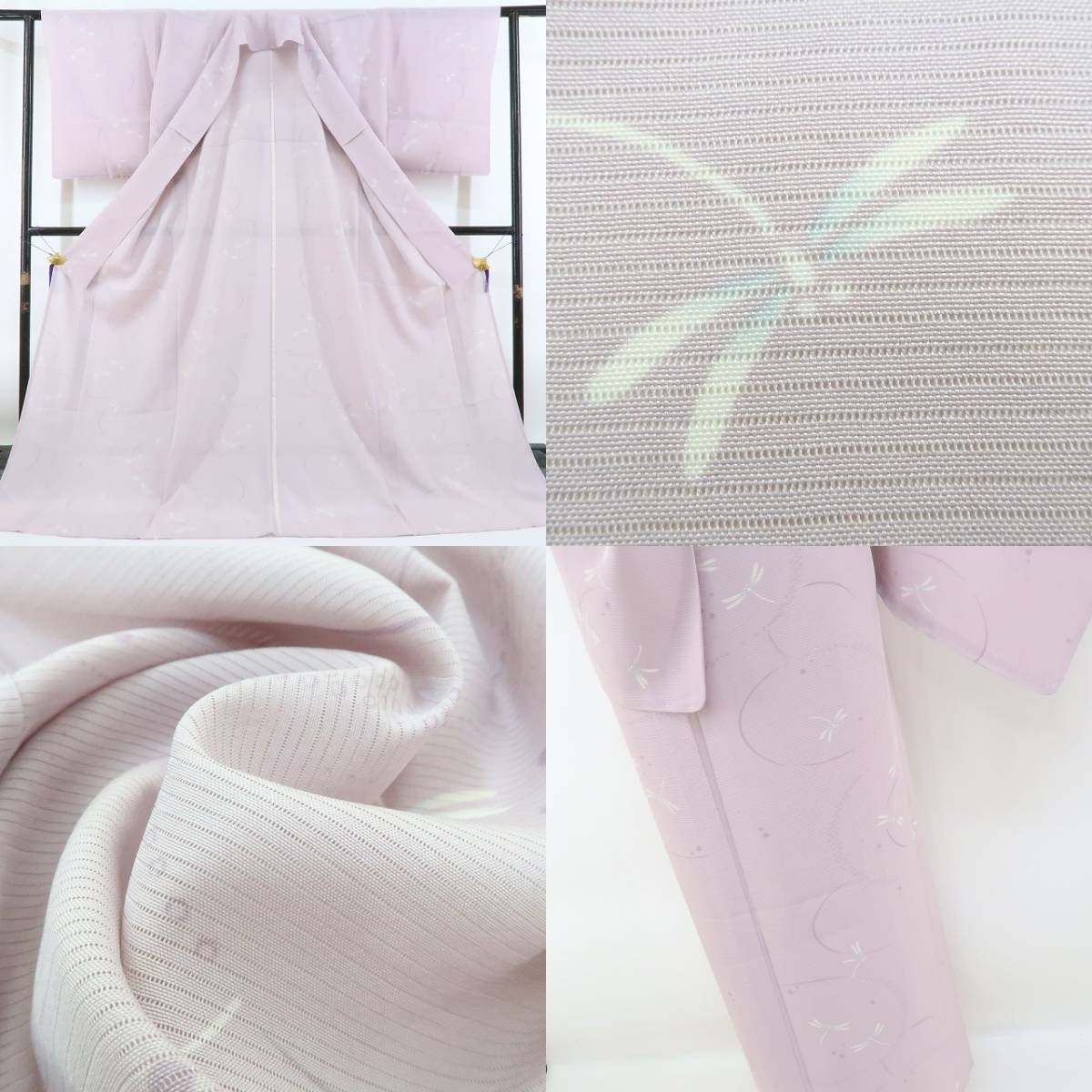 ゆめsaku2 専用出品 絽 蜻蛉 夏着物 仕付け糸付“頬染める水面から