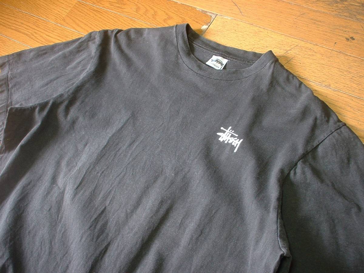 USA製90sビンテージOLD STUSSY希少デザインTシャツXL黒ブラック正規