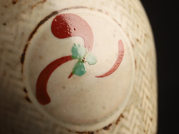 人間国宝 共箱 島岡達三(作) 象嵌赤絵夫婦湯呑 | 象嵌赤絵湯呑 人間