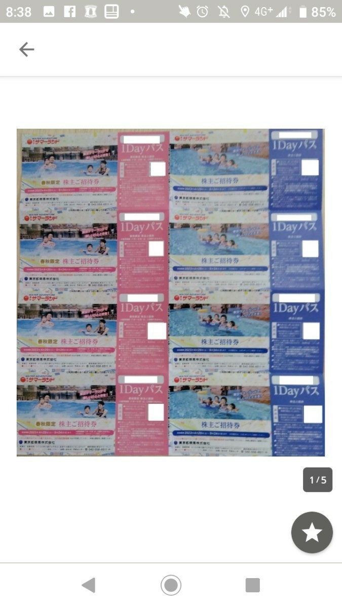 サマーランド株主優待券普通郵便送料無料