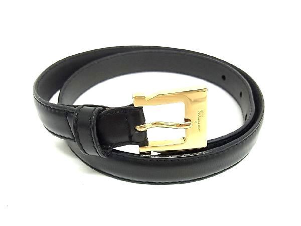 1円 ■美品■ SalvatoreFerragamo フェラガモ レザー ベルト 表記サイズ65 レディース ブラック系 AM5807