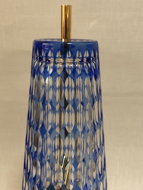 HOYA CRYSTAL 切子ガラス スタンドランプ 青色被せ クリスタルライト