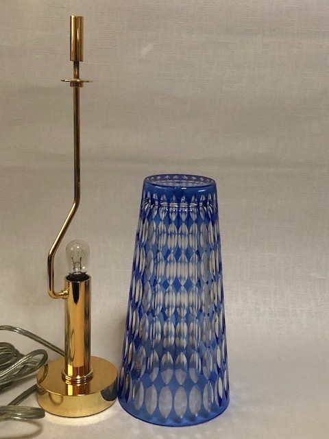 HOYA CRYSTAL 切子ガラス スタンドランプ 青色被せ クリスタルライト