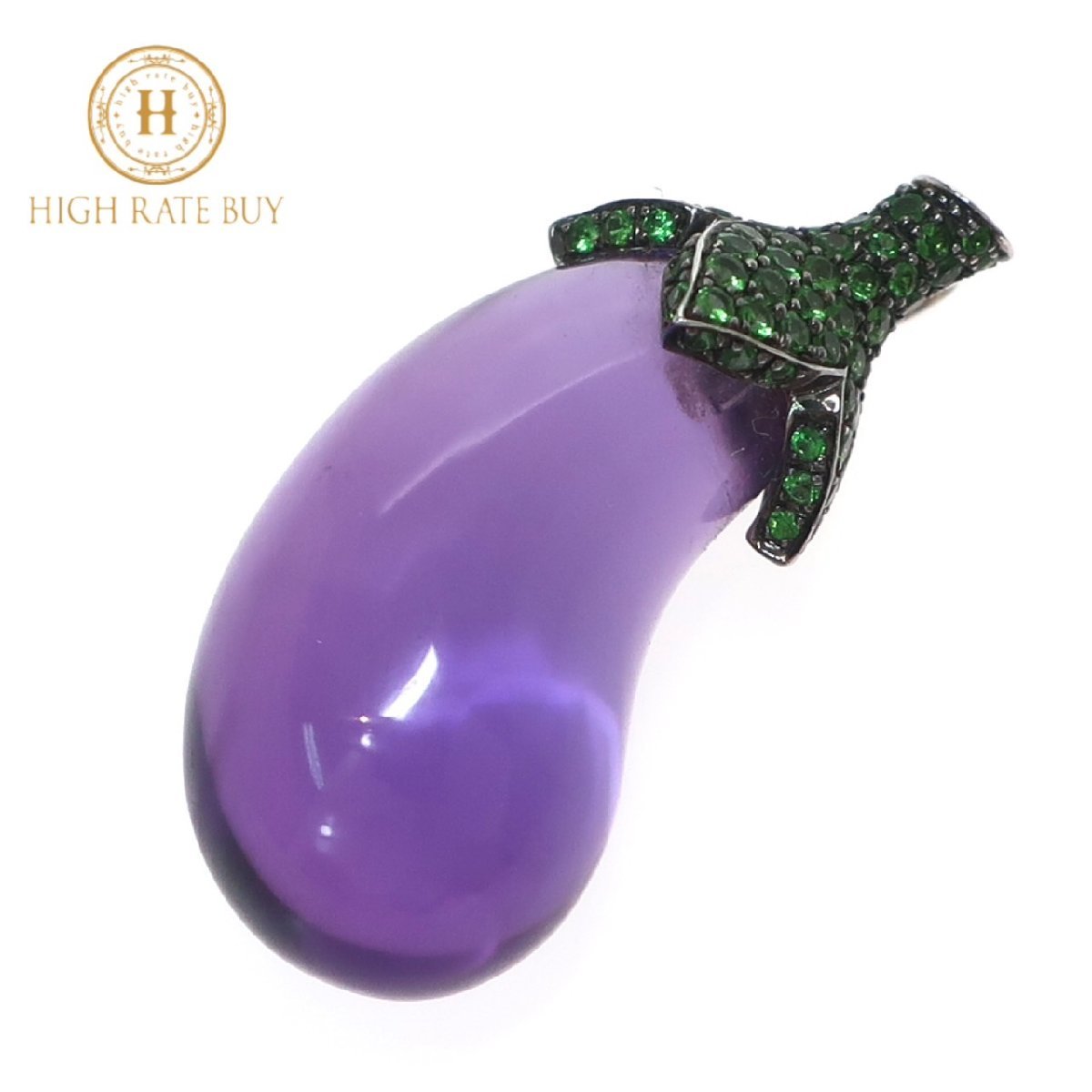 1円スタート 天然アメシスト ペンダントトップ K18WG 750 アメジスト25.90ct ツァボライト1.15ct 6.6g ナスビ モチーフ NGLソーティング