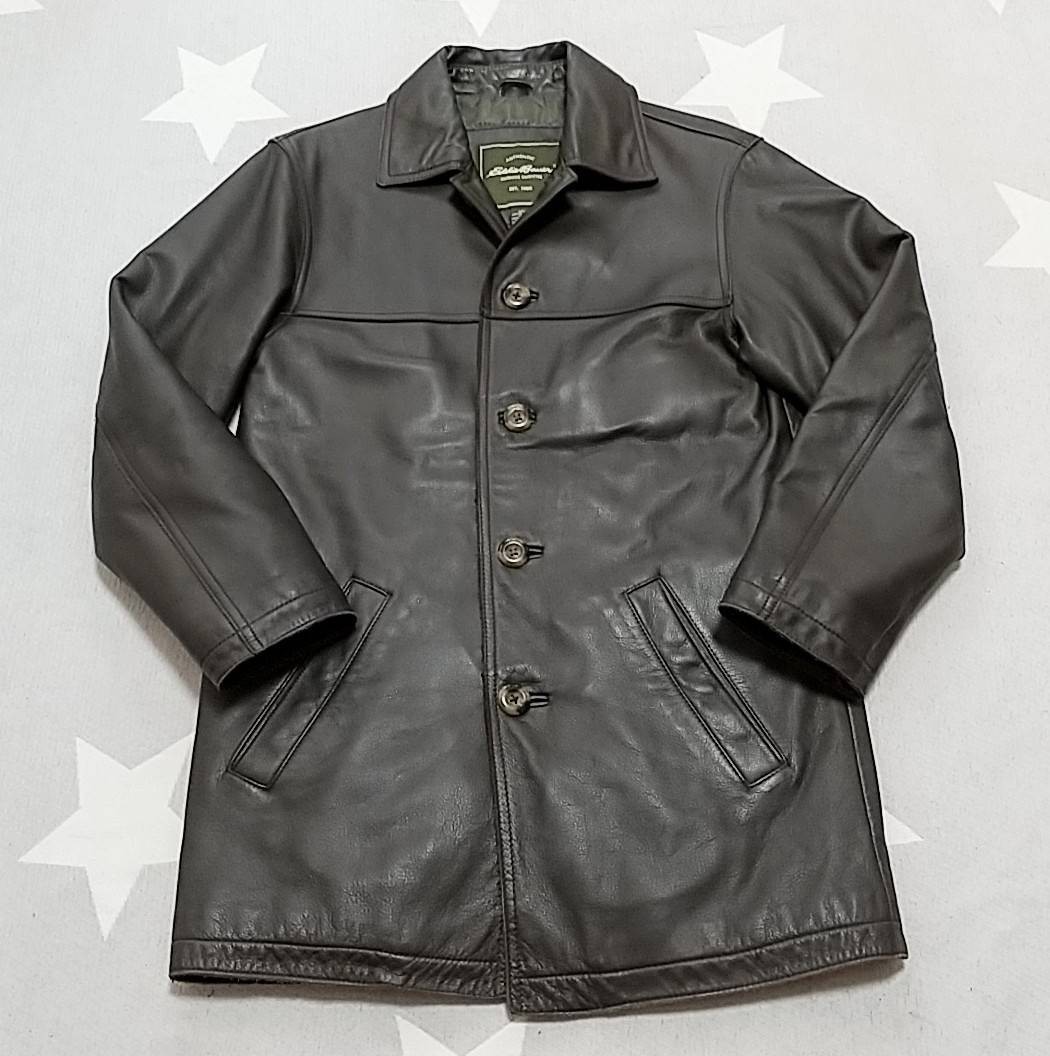 極美品＊Eddie Bauer エディ・バウアー レザーカーコート 茶 L 美品 米国