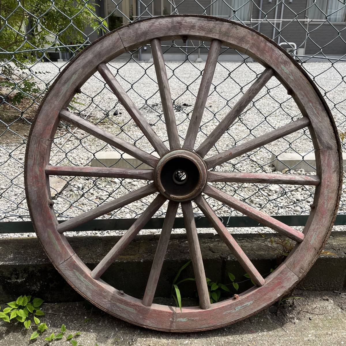 直径（約)91cm 大型アンティークな車輪】 木製車輪 鉄輪 レトロ 大八車