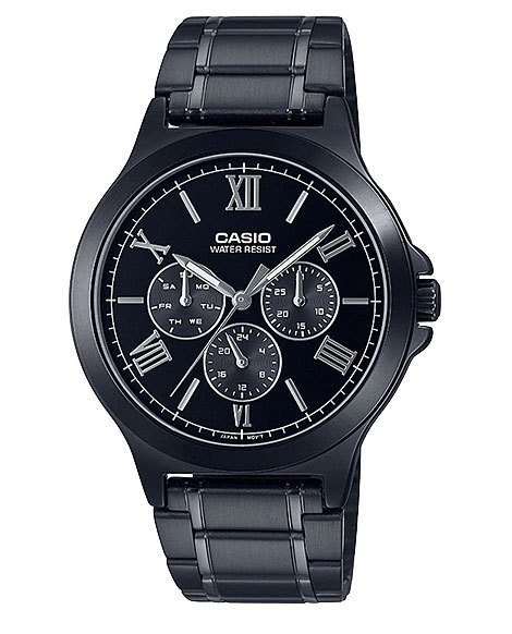 逆輸入カシオ 精悍ブラックIP＆ローマ数字 30m防水 最新モデル マルチファンクション 腕時計 新品 CASIO メンズ 本物 日本未発売