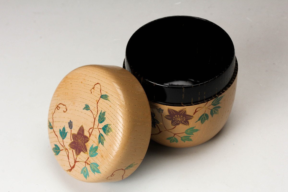 坂田峰俊 鉄線蒔絵欅白中棗 共箱 茶道具 本物保証 茶道具 共箱 Yahoo!オークション 蓋裏 黒 :