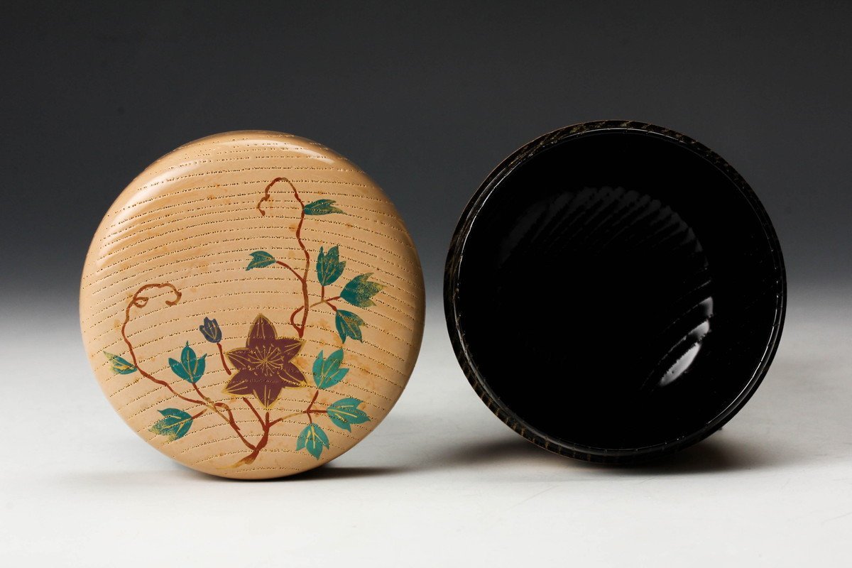 坂田峰俊 鉄線蒔絵欅白中棗 共箱 茶道具 本物保証 茶道具 共箱 Yahoo!オークション 蓋裏 黒 :