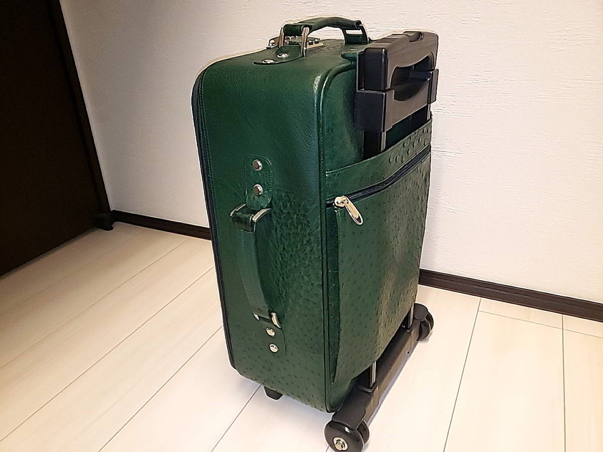 【オーストリッチ本革】キャリーバッグ　キャリーケース　グリーン　2輪 オーストリッチ グリーン 緑 スーツケース キャリーバッグ 機内持込み