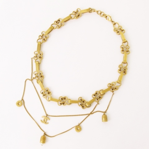 シャネル CHANEL 良品 ネックレス チョーカー チャーム ココマーク ベル アシンメトリー 03A ゴールドカラー アクセサリー ■ECS ☆AA★ レ