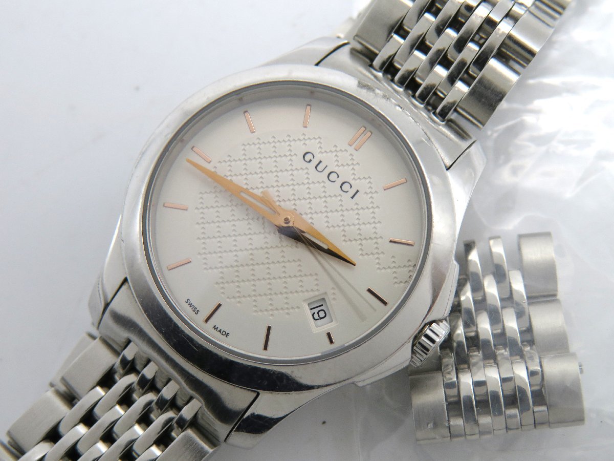 ◆1円◆稼働◆　グッチ　126.5　　白　クオーツ　レディース　腕時計　コマ　G645