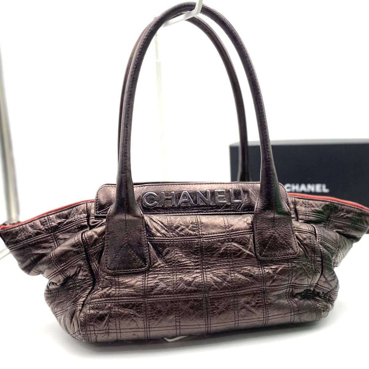 美品 CHANEL チョコバー キャビアスキン チョコバー トート ロゴ