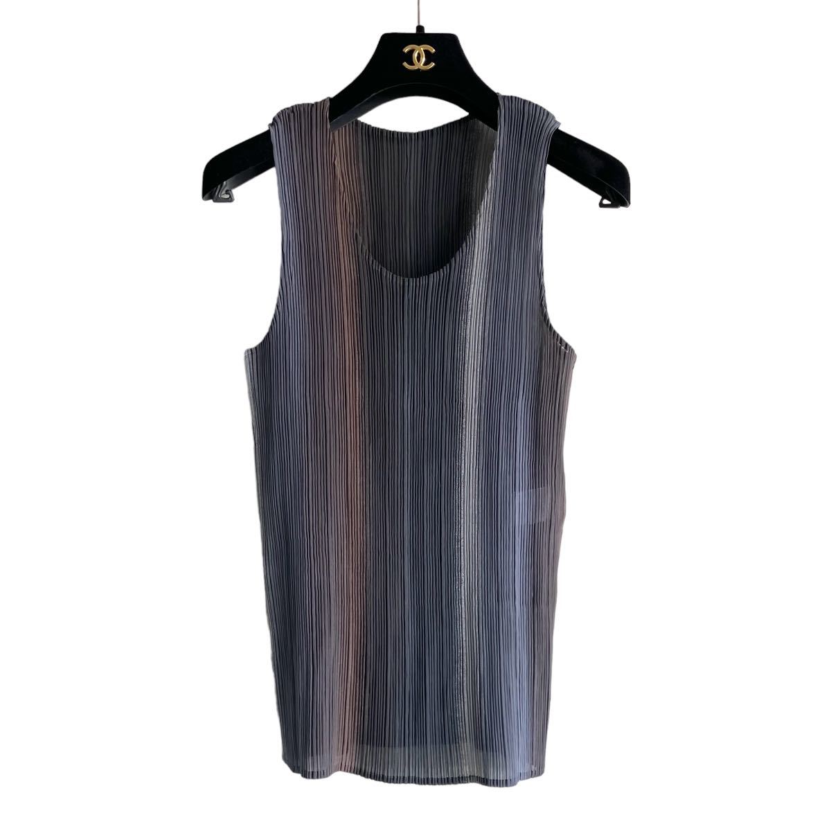PLEATS PLEASE ノースリーブ トップス グラデーション ISSEY MIYAKE グラデーションデザイン カットソー M グレー イッセイ