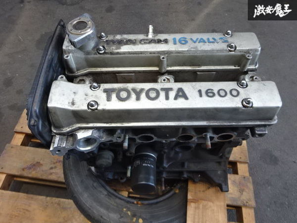 純正 AE86 レビン トレノ ハチロク 4AG エンジン 本体 ブロック カム プーリー シリンダーヘッド カバー オイルパン 中古 部品 棚31-1