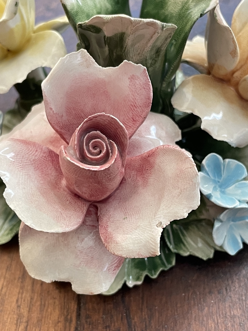 カポディモンテ 陶花 鏡 ウォールミラー バラ ローズ イタリア製